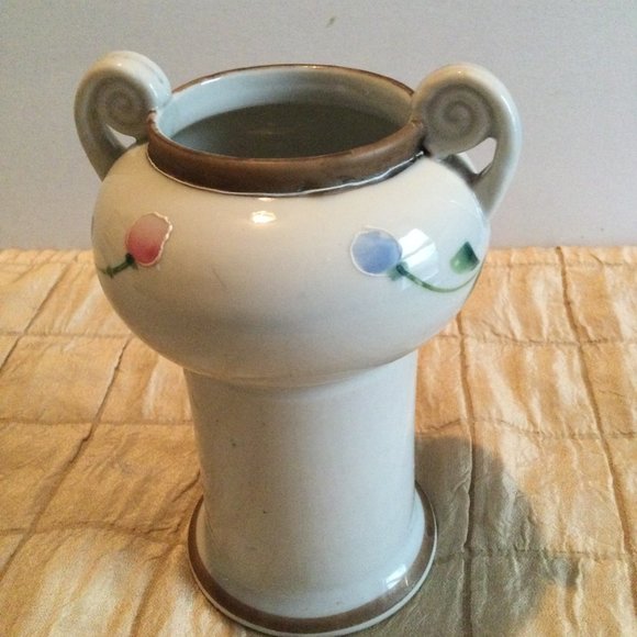 Vintage Antique Hand painted Nippon handled vase 6.5" floral rare - Picture 4 of 8